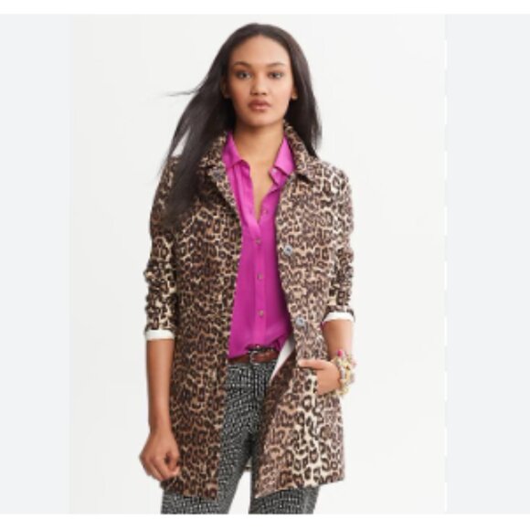 Banana Republic Jackets & Blazers - Banana Republic Leopard Print Trench Coat Size Large